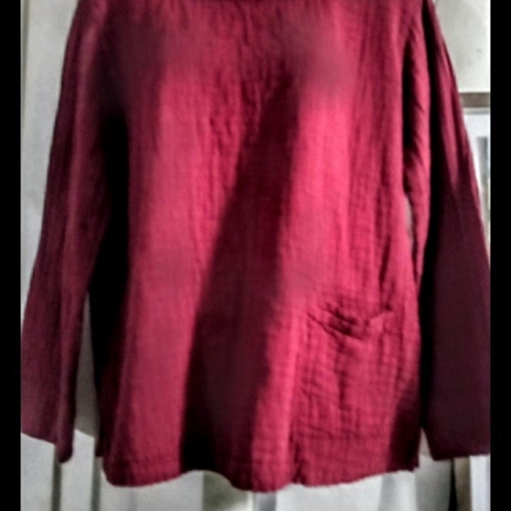 Kleen Linen Kimono Sleeve Top-Raspberry Size XLG